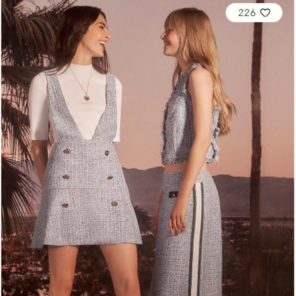 NWT Anthropologie Maeve Tweed Pinafore Skirt, Light Blue, Size 8